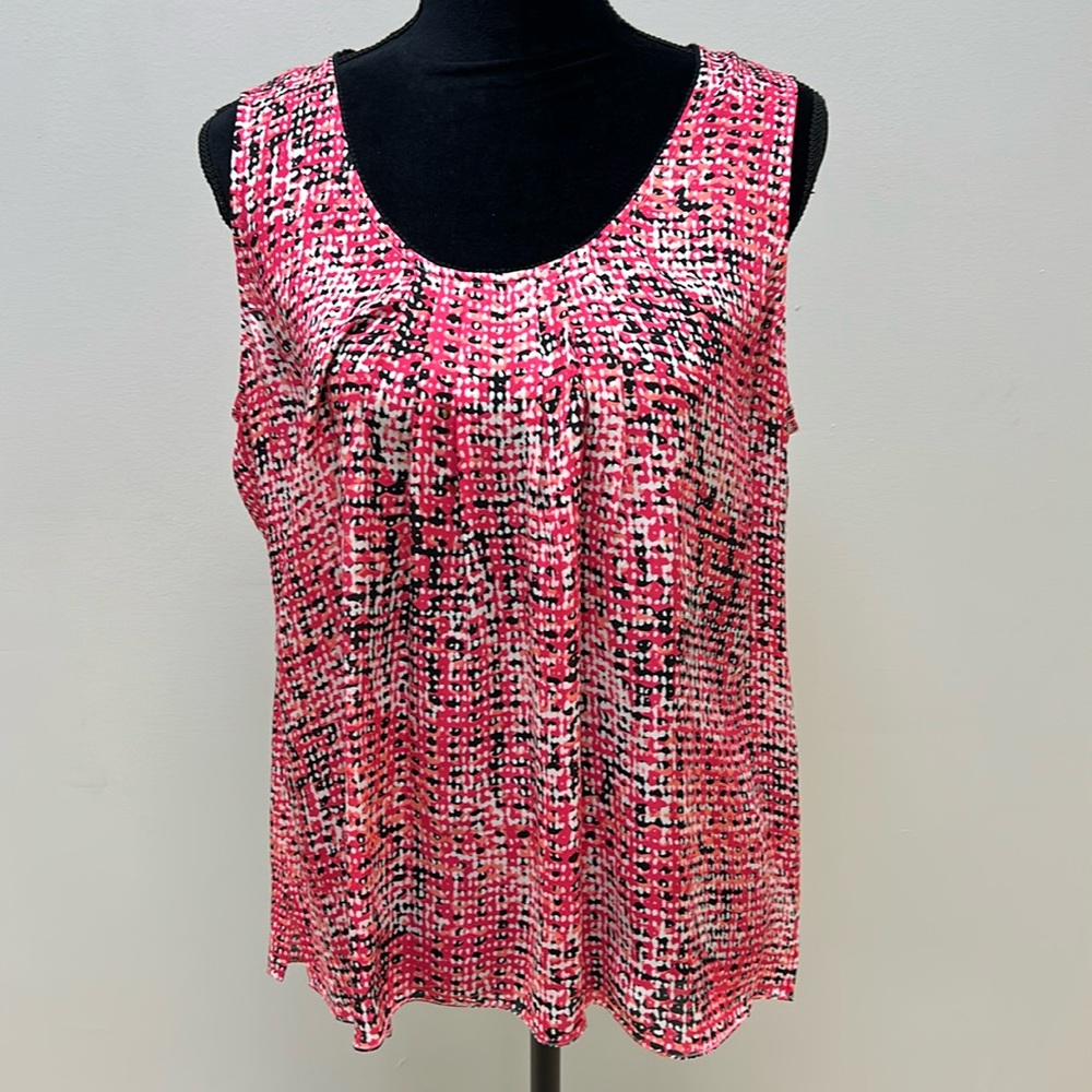 Carlisle New York Red, Black, White Sleeveless Silk Top, 14